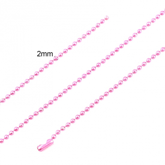 Picture of Iron Based Alloy Ball Chain Findings Fuchsia 2mm, 70cm(27 4/8") long, 5 PCs