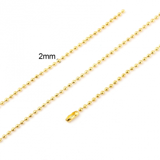 Picture of Iron Based Alloy Ball Chain Findings Gold Plated 2mm, 70cm(27 4/8") long, 5 PCs