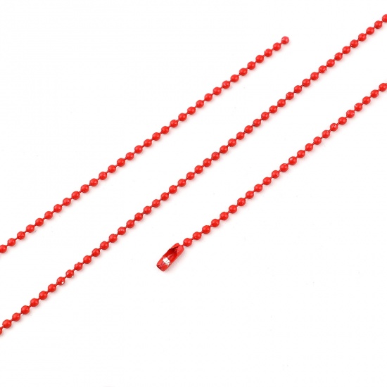 Immagine di Lega di Ferro Catena a Pallini Accessori Rosso 2mm, 70cm long, 5 Pz