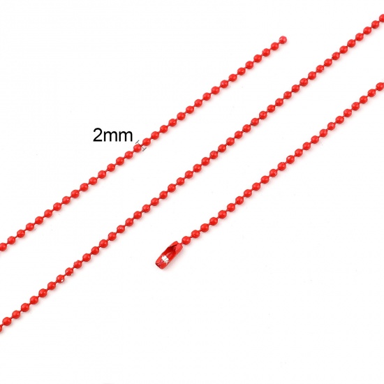 Picture of Iron Based Alloy Ball Chain Findings Red 2mm, 70cm(27 4/8") long, 5 PCs