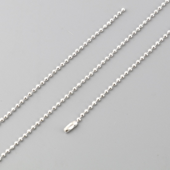 Picture of Iron Based Alloy Ball Chain Findings Silver Plated 2mm, 70cm(27 4/8") long, 5 PCs