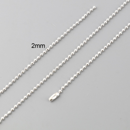 Picture of Iron Based Alloy Ball Chain Findings Silver Plated 2mm, 70cm(27 4/8") long, 5 PCs