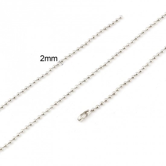 Picture of Iron Based Alloy Ball Chain Findings Silver Tone 2mm, 70cm(27 4/8") long, 5 PCs