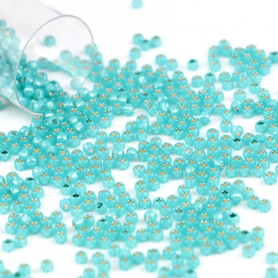 Picture of TOHO Japanese Seed Beads 11/0 2104 Ceylon Silver Lined Glass Cream Seed Beads Cylinder Lake Blue About 2mm Dia., Hole: Approx 0.6mm, 1 Bottle