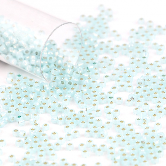 Picture of TOHO Japanese Seed Beads 11/0 2116 Ceylon Silver Lined Glass Cream Seed Beads Cylinder Light Blue About 2mm Dia., Hole: Approx 0.6mm, 1 Bottle