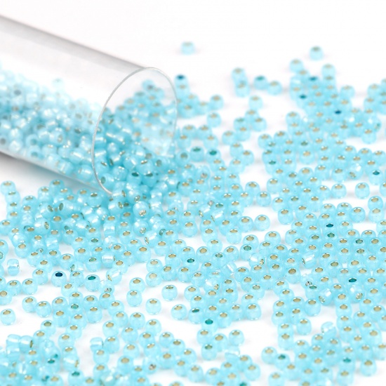 Picture of TOHO Japanese Seed Beads 11/0 2117 Ceylon Silver Lined Glass Cream Seed Beads Cylinder Blue About 2mm Dia., Hole: Approx 0.6mm, 1 Bottle