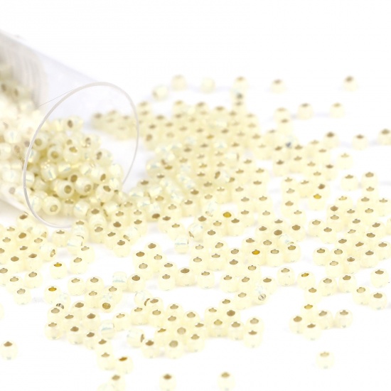 Picture of TOHO Japanese Seed Beads 11/0 2125 Ceylon Silver Lined Glass Cream Seed Beads Cylinder Pale Yellow About 2mm Dia., Hole: Approx 0.6mm, 1 Bottle