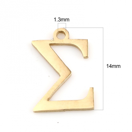 Picture of 1 Piece Vacuum Plating 304 Stainless Steel Charms Gold Plated Greek Alphabet 14mm x 10mm