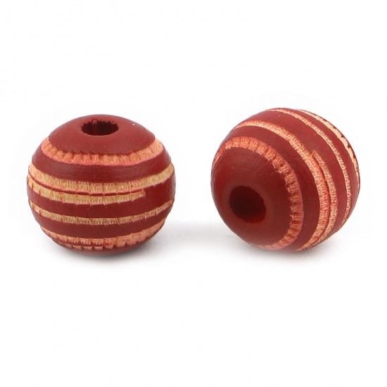 Picture of Wood Spacer Beads Round Red Stripe About 10mm Dia., Hole: Approx 2.8mm, 20 PCs