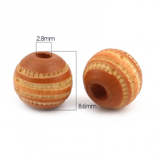 Picture of Wood Spacer Beads Round Dark Orange Stripe About 10mm Dia., Hole: Approx 2.8mm, 20 PCs