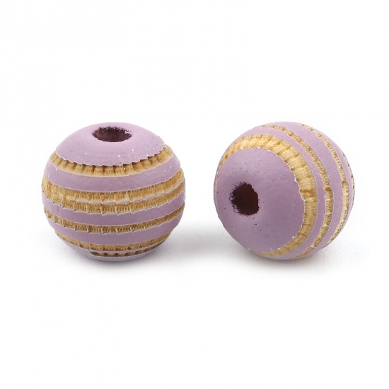 Picture of Wood Spacer Beads Round Mauve Stripe About 10mm Dia., Hole: Approx 2.8mm, 20 PCs