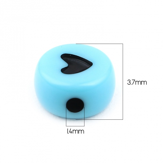 Picture of Acrylic Beads Flat Round At Random Color Heart Pattern About 7mm Dia., Hole: Approx 1.4mm, 1000 PCs