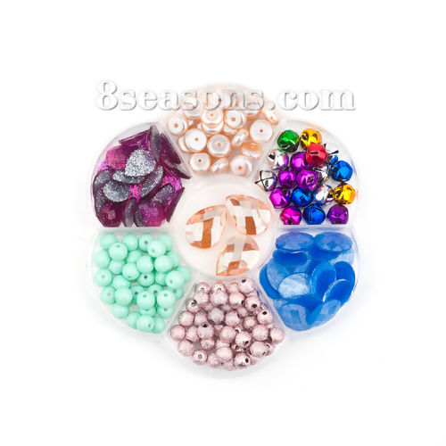 Picture of Fashion Jewelry Making DIY Kit Mixed 7 Styles Beads & Pendants & Dome Cabochons 10.5cm x9.5cm(4 1/8" x3 6/8"), 1 Set