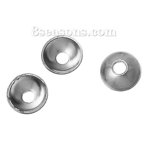 Picture of 304 Stainless Steel Beads Caps Round Silver Tone Blank (Fits 5mm Beads) 3mm( 1/8") Dia, 200 PCs