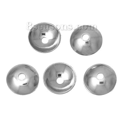 Picture of 304 Stainless Steel Beads Caps Round Silver Tone Blank (Fits 8mm Beads) 6mm( 2/8") Dia, 100 PCs