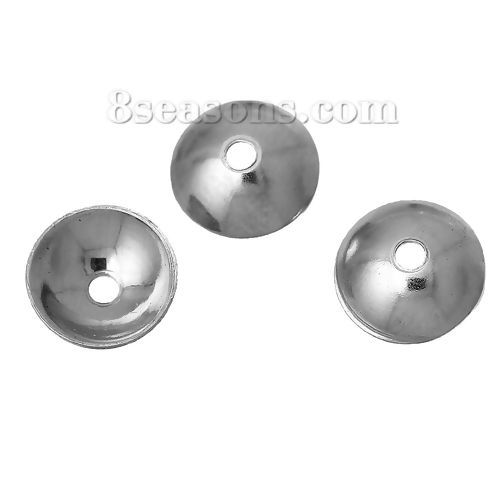 Picture of 304 Stainless Steel Beads Caps Round Silver Tone Blank (Fits 8mm Beads) 6mm( 2/8") Dia, 100 PCs