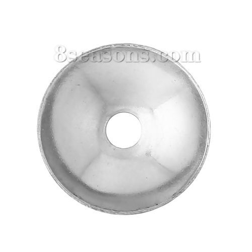 Picture of 304 Stainless Steel Beads Caps Round Silver Tone Blank (Fits 12mm Beads) 8mm( 3/8") Dia, 50 PCs