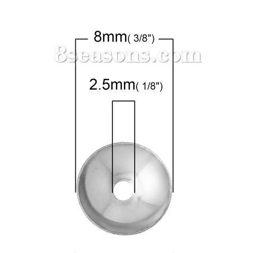 Picture of 304 Stainless Steel Beads Caps Round Silver Tone Blank (Fits 12mm Beads) 8mm( 3/8") Dia, 50 PCs