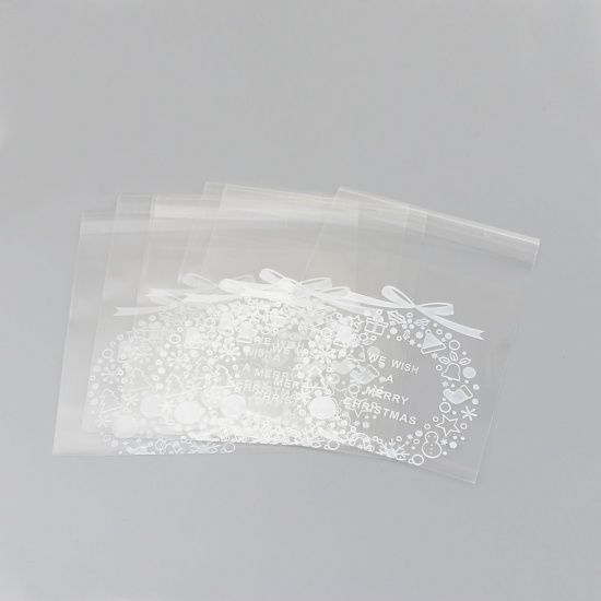 Immagine di Alimentare Sacchetto ABS Rettangolo Bianco Natale Trasparente 13.2cm x 10cm, 1 Pacchetto(circa 100pz/pacchetto)