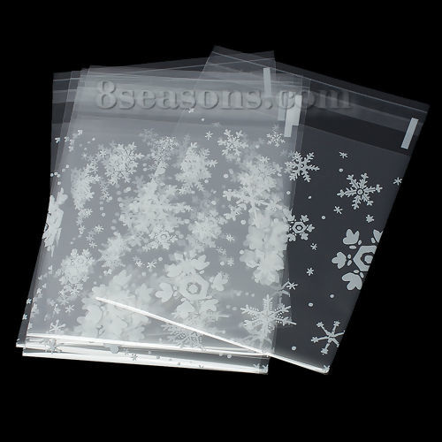 Immagine di Alimentare Sacchetto ABS Rettangolo Bianco Fiocco di Neve Trasparente 12.9cm x 10cm, 1 Pacchetto