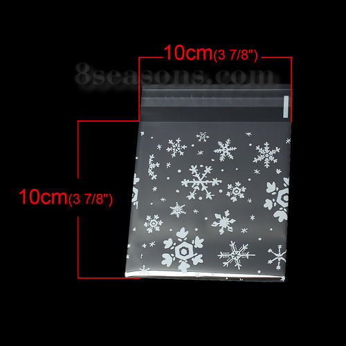 Bild von Plastik Tüte Beutel für Süßigkeiten Bonbons Rechteck Weiß Schneeflocke Motiv (Nutzfläche: 10x10cm) Transparent 12.9cm x 10cm 1 Paket (ca.100 Stück/Paket)