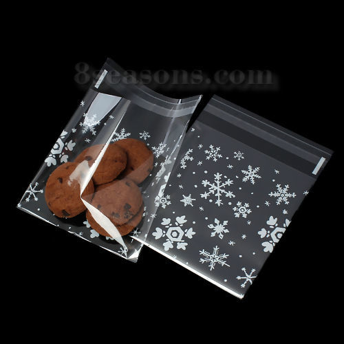 Bild von Plastik Tüte Beutel für Süßigkeiten Bonbons Rechteck Weiß Schneeflocke Motiv (Nutzfläche: 10x10cm) Transparent 12.9cm x 10cm 1 Paket (ca.100 Stück/Paket)