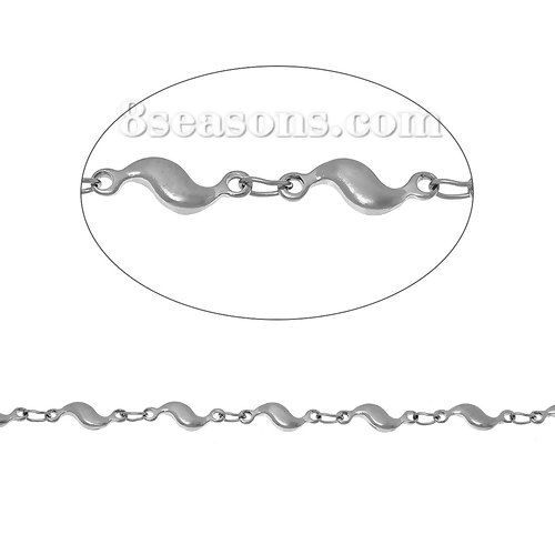 Picture of 304 Stainless Steel Link Chain Findings S Shaped Silver Tone 11.5x3.6mm(4/8"x1/8"), 1 M