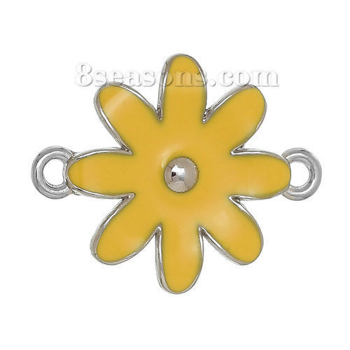 Immagine di Lega di Zinco Connettore Accessori Fiore Tono Argento Giallo Smalto 30mm x 24mm, 1 Pz