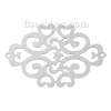 Picture of 304 Stainless Steel Filigree Stamping Connectors Findings Rhombus Silver Tone Heart Pattern Hollow 49mm(1 7/8") x 33mm(1 2/8"), 1 Piece