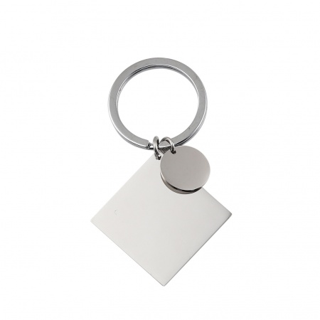 Picture of Stainless Steel Blank Stamping Tags Keychain & Keyring Silver Tone Rhombus Round Disc Mirror Polishing 73mm, 1 Piece