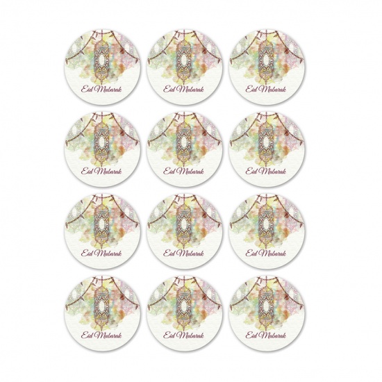 Picture of Multicolor - 9# Paper Round Printed Muslim Eid Mubarak Stickers 3cm Dia., 12 PCs