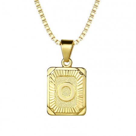 Immagine di Rettangolo Lettera Maiuscola Messaggio " O " Collana con Ciondolo All'Ingrosso, 24K Vero Oro Placcato Ottone Catena a Casella, Donne Ecologico Squisito Elegante Regalo Gioielli Per Rivenditore, 55.5cm - 55cm Lunghezza, 1 Pz
