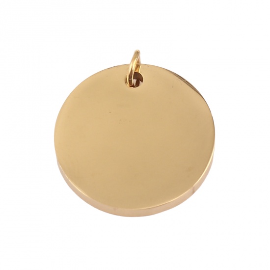 Picture of 1 Piece Stainless Steel Blank Stamping Tags Charms Round Gold Plated Double-sided Polishing 19mm x 16mm