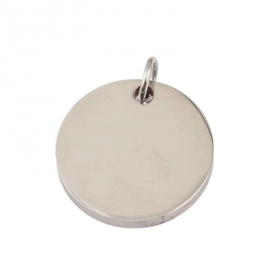 Picture of 1 Piece Stainless Steel Blank Stamping Tags Charms Round Silver Tone Double-sided Polishing 19mm x 16mm