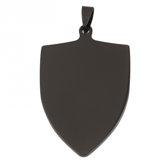 Picture of 1 Piece Stainless Steel Blank Stamping Tags Pendants Shield Black Double-sided Polishing 60mm x 33mm