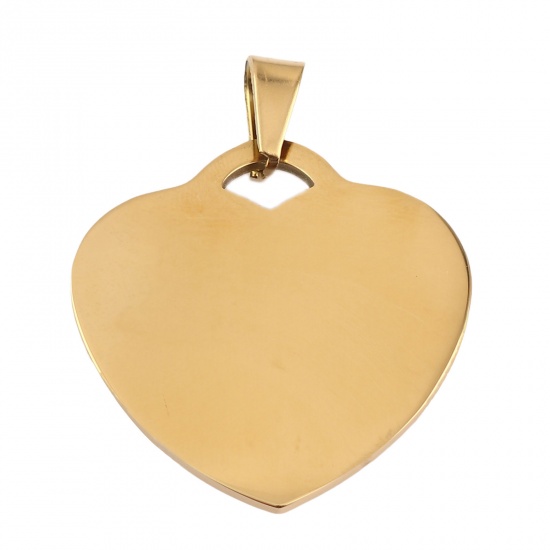 Picture of 1 Piece Stainless Steel Blank Stamping Tags Pendants Heart Gold Plated Double-sided Polishing 43mm x 34mm