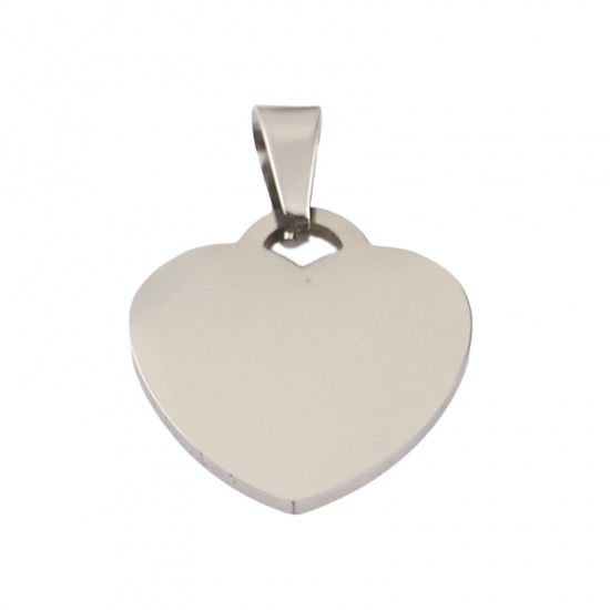 Picture of 1 Piece Stainless Steel Blank Stamping Tags Pendants Heart Silver Tone Double-sided Polishing 33mm x 23mm