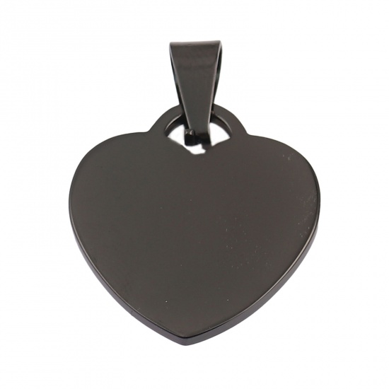 Picture of 1 Piece Stainless Steel Blank Stamping Tags Pendants Heart Black Double-sided Polishing 33mm x 23mm