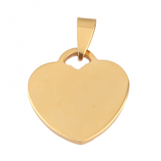 Picture of 1 Piece Stainless Steel Blank Stamping Tags Pendants Heart Gold Plated Double-sided Polishing 33mm x 23mm