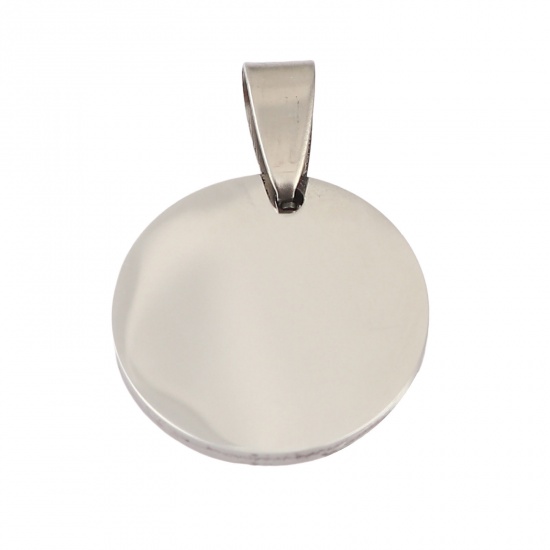 Picture of 1 Piece Stainless Steel Blank Stamping Tags Charms Round Silver Tone Double-sided Polishing 28mm x 20mm