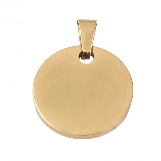 Picture of 1 Piece Stainless Steel Blank Stamping Tags Charms Round Gold Plated Double-sided Polishing 28mm x 20mm