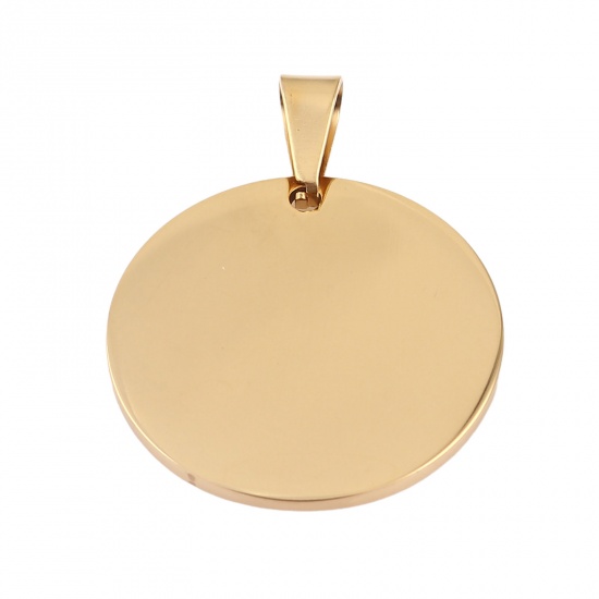 Picture of 1 Piece Stainless Steel Blank Stamping Tags Pendants Round Gold Plated Double-sided Polishing 38mm x 30mm