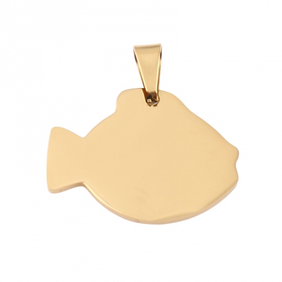 Picture of Stainless Steel Blank Stamping Tags Pendants Fish Animal Gold Plated One-sided Polishing 33mm x 33mm, 1 Piece