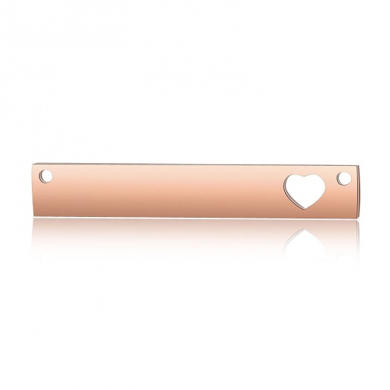 Picture of Stainless Steel Connectors Rectangle Rose Gold Blank Stamping Tags One Side 36mm x 6mm, 1 Piece