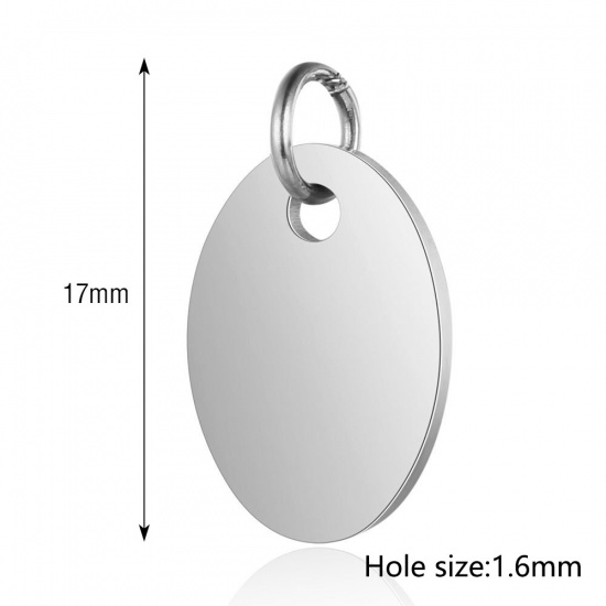 Picture of 201 Stainless Steel Blank Stamping Tags Charms Oval Silver Tone Mirror Polishing 17mm x 10mm, 1 Piece