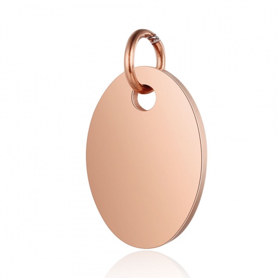 Picture of 201 Stainless Steel Blank Stamping Tags Charms Oval Rose Gold Mirror Polishing 17mm x 10mm, 1 Piece