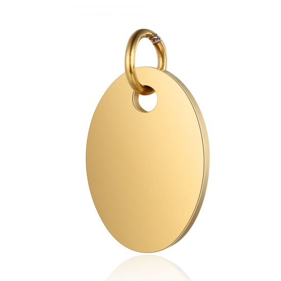 Picture of 201 Stainless Steel Blank Stamping Tags Charms Oval Gold Plated Mirror Polishing 17mm x 10mm, 1 Piece