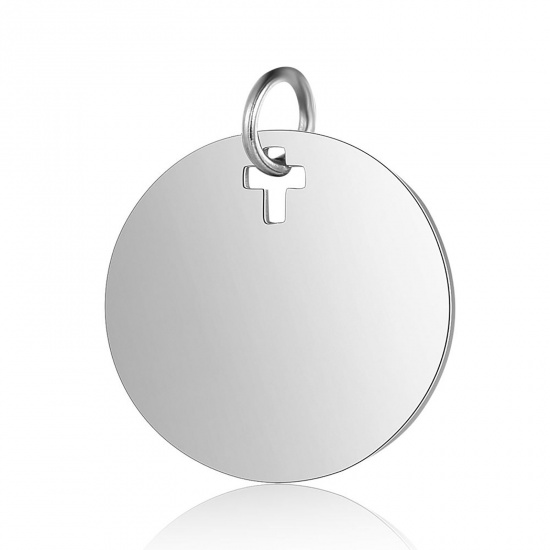 Picture of Stainless Steel Blank Stamping Tags Charms Round Silver Tone Mirror Polishing 19mm x 16mm, 1 Piece