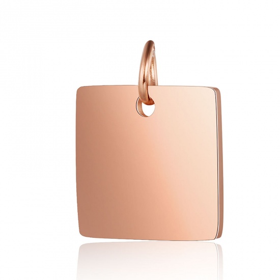 Picture of Stainless Steel Blank Stamping Tags Charms Square Rose Gold Mirror Polishing 15mm x 12mm, 1 Piece