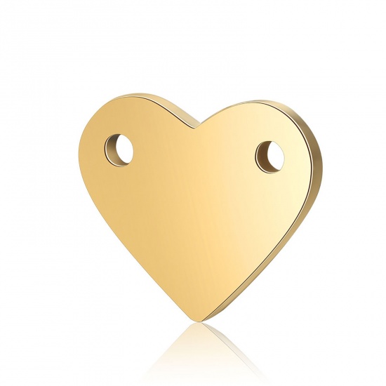Picture of Stainless Steel Blank Stamping Tags Connectors Charms Pendants Heart Gold Plated Mirror Polishing 12mm x 9mm, 1 Piece